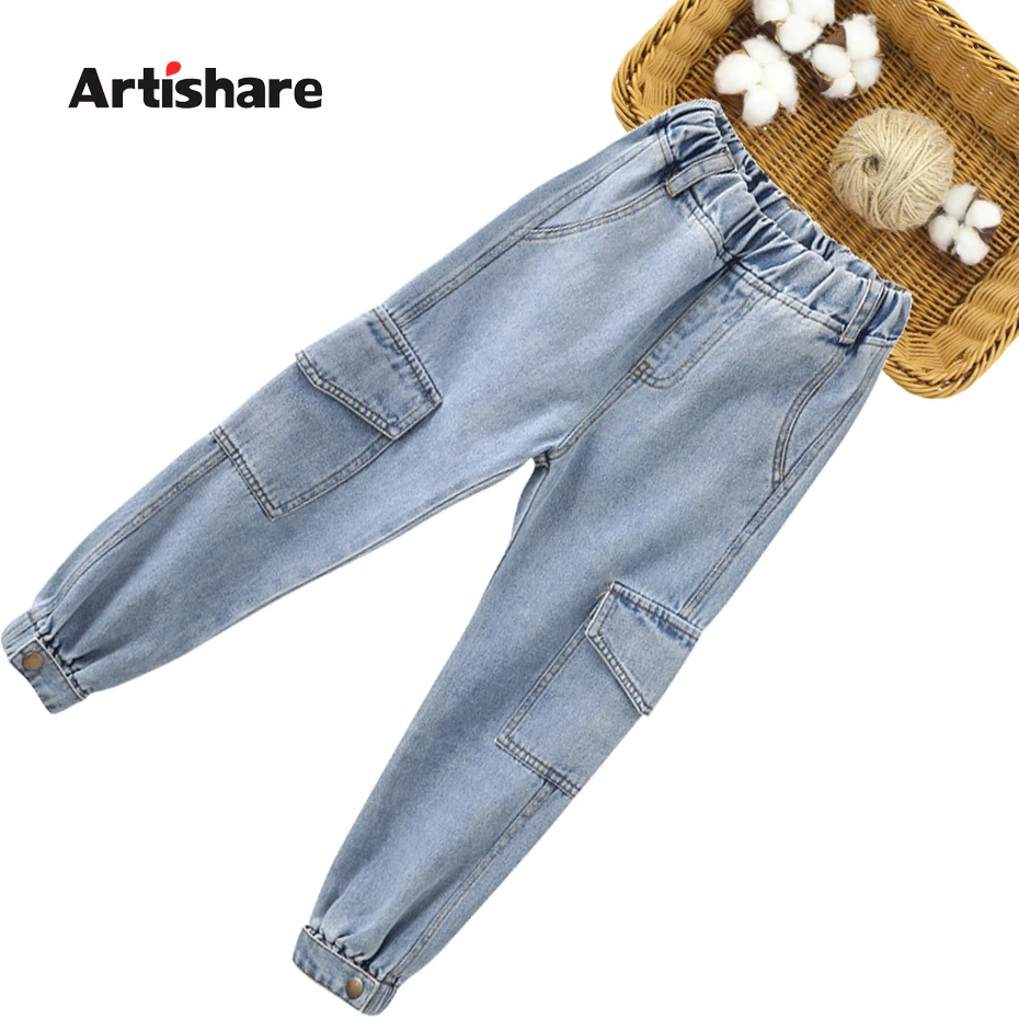 Джинсы для девочек однотонные детские джинсы повседневные стильные весенне