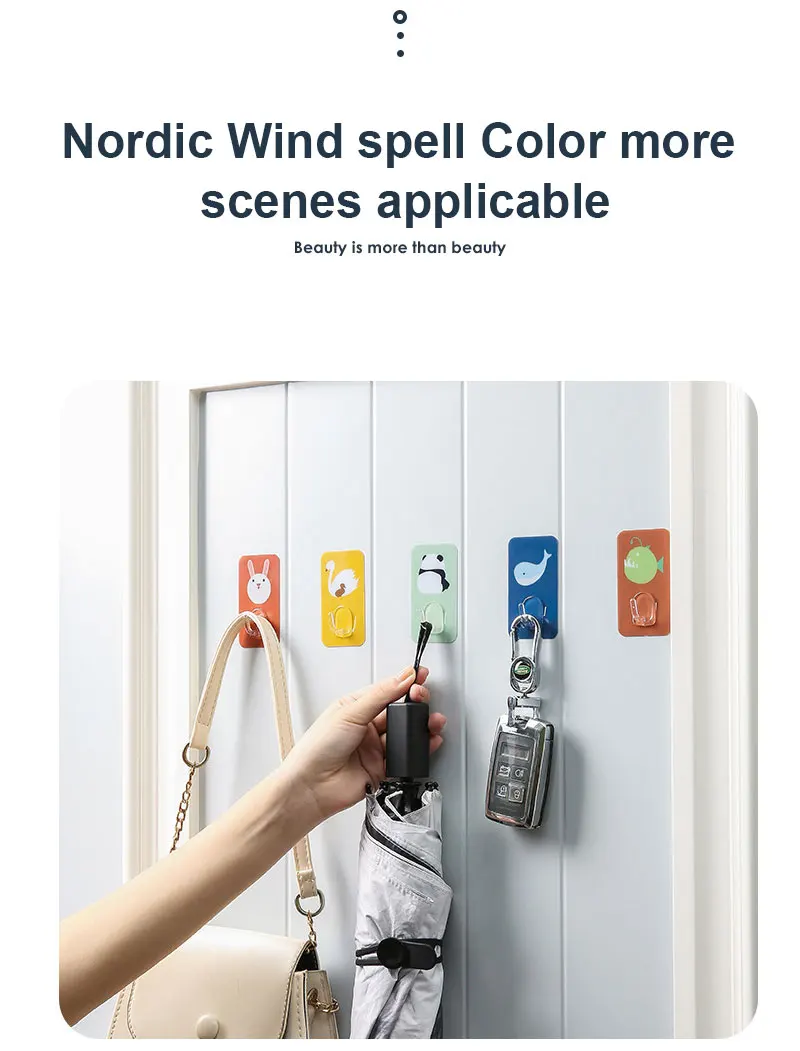 

5pcs Creative Cute Wall Hanging Wall Kitchen Load-bearing Household Non-perforated Suction Cup Seamless Sticky Hook Cartoon Rack