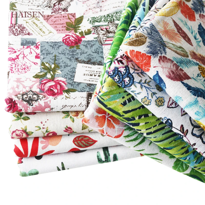 Тканевая ткань из хлопка и льна с цветочным принтом для сделай сам квилтинга