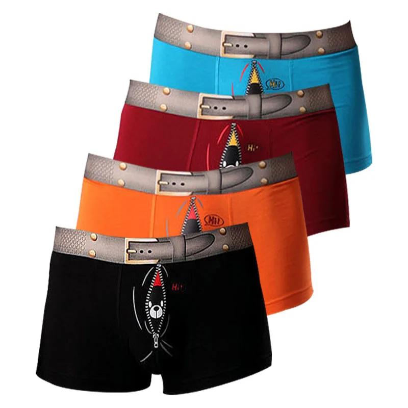 

4pcs/lot Men's Boxers Modal Bamboo Underwear Mens Boxer Shorts Underpants Man Bear Birds Cartoon Funny Panties For Men Plus Size