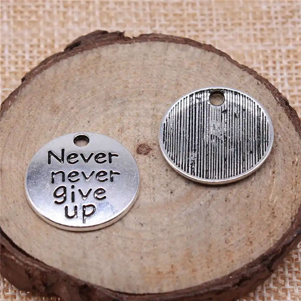 

Earring Charms For Jewelry Making 8pcs Never Never Give Up Tag Charms 20x20mm Antique Silver Plated