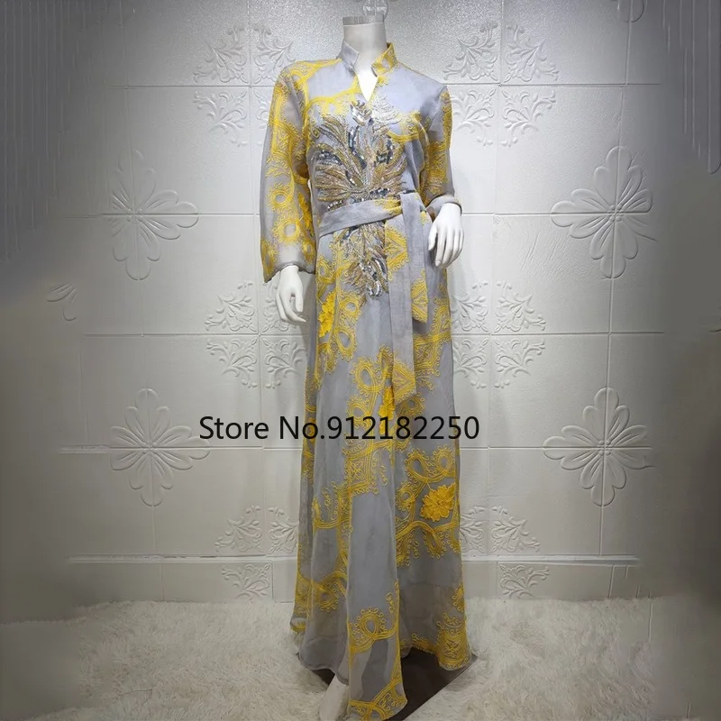 Марокканский кафтан Дубай мусульманское женское платье абайя вышитые блестками