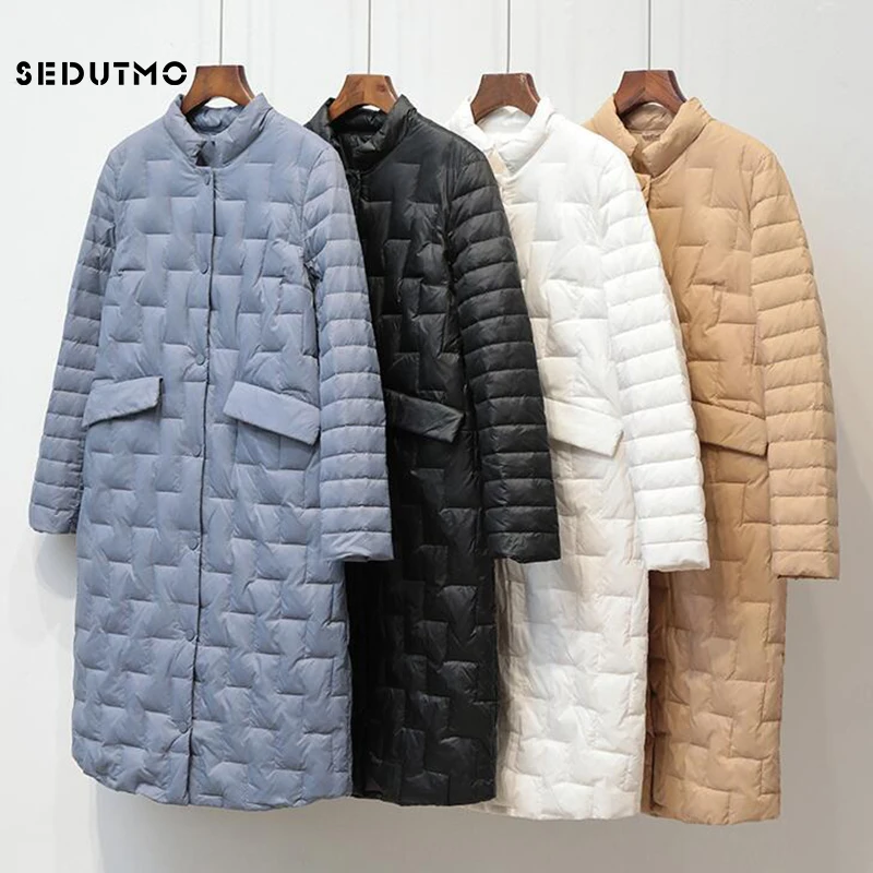Женский длинный пуховик на утином пуху SEDUTMO ультралегкий тонкий большого размера