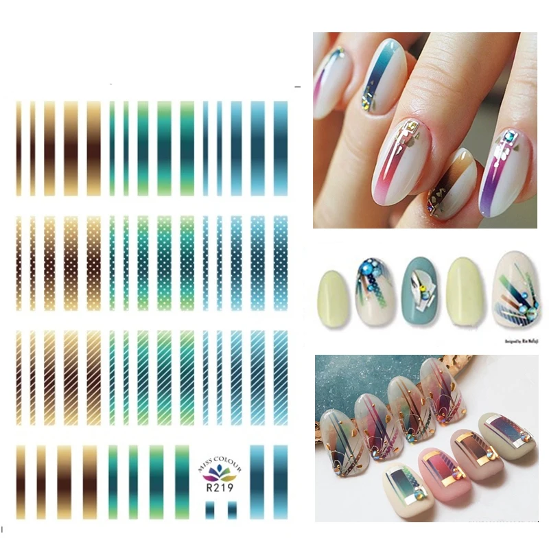 

3D Stickers for Nails Color Stripe Line Square Nail Foil Sticker Adhesive Stickers for Manicure Nail Art Decoration Accessories