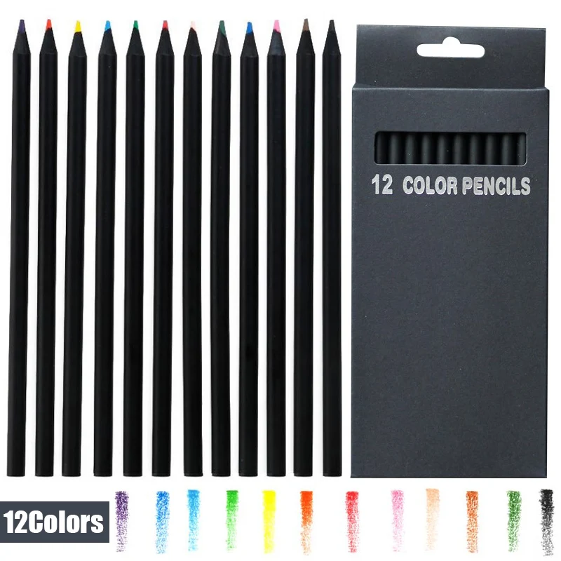 12 шт./компл. студент эскизов Цвет карандаш комплект роскошные черного дерева