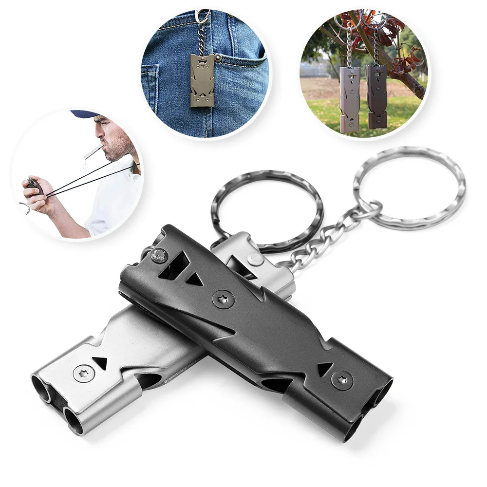 Портативный брелок из нержавеющей стали двойная труба аварийный свисток для