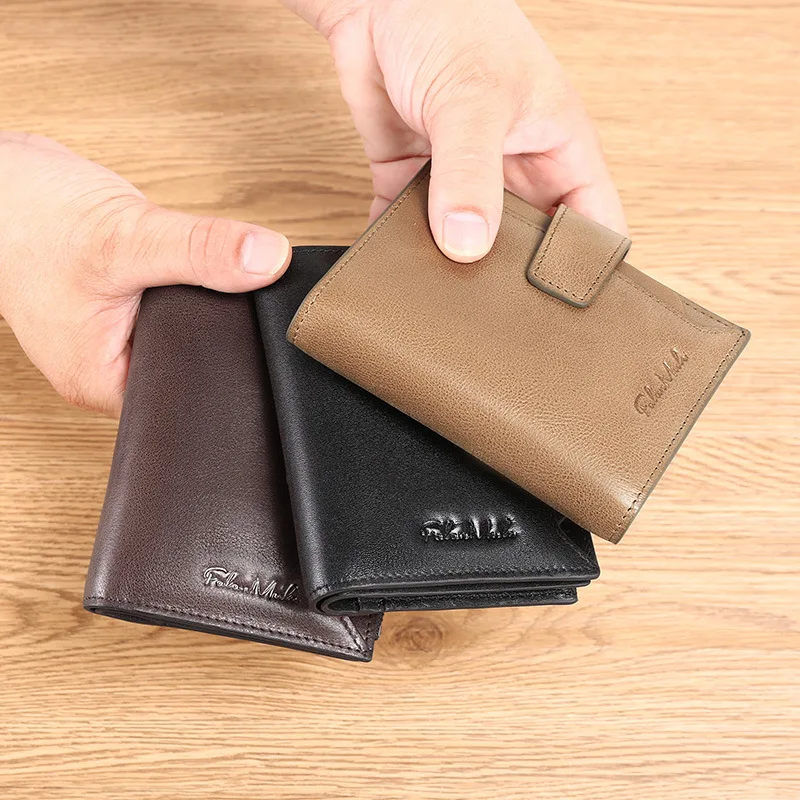 Vintage Leather Men Wallet 2021 Multi-function Short Men's Wallet Zipper Buckle Coin Purse Luxury Brand Multi-card Pocket Clutch