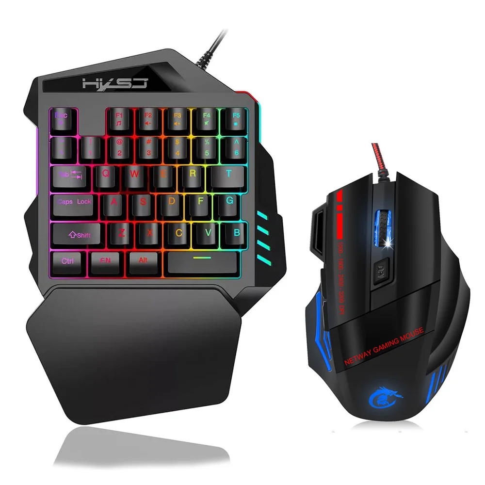 

HXSJ One-handed gaming Keyboard RGB gaming mouse for PC teclado gamer Portable Keypad klavye and mouse for Xbox X PS5 PS4