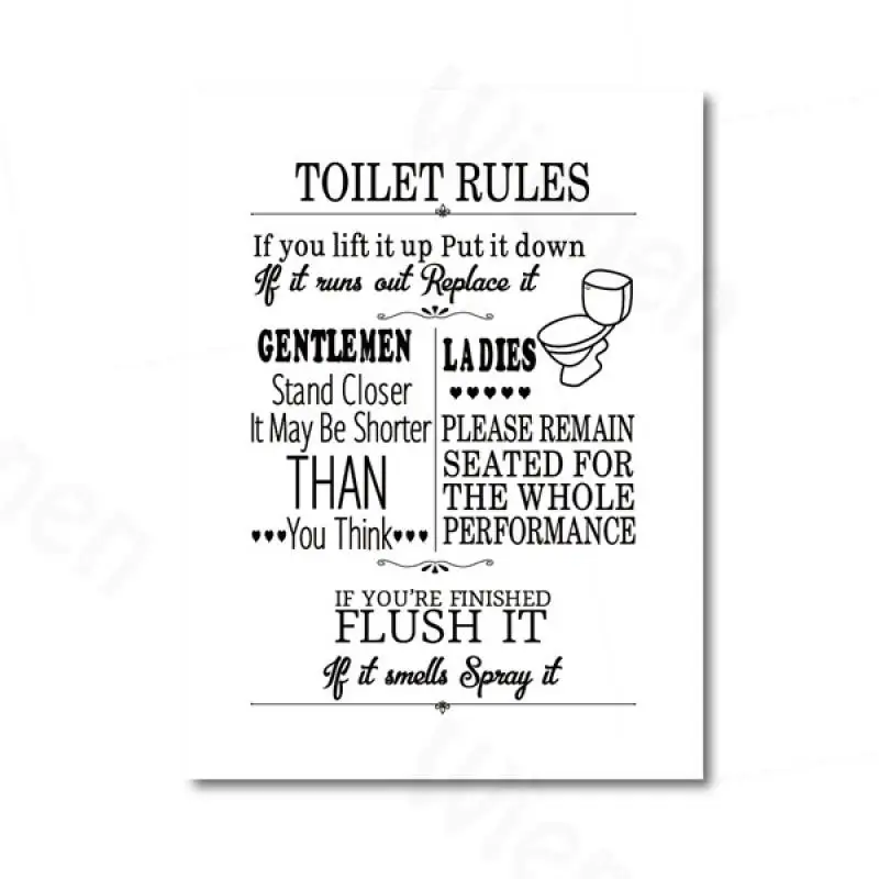 

Modern Minimalist Decorative Painting Toilet Rules Wall Art Canvas Print Humorous Bathroom Sign Poster Toilet Bathroom Deco Mura