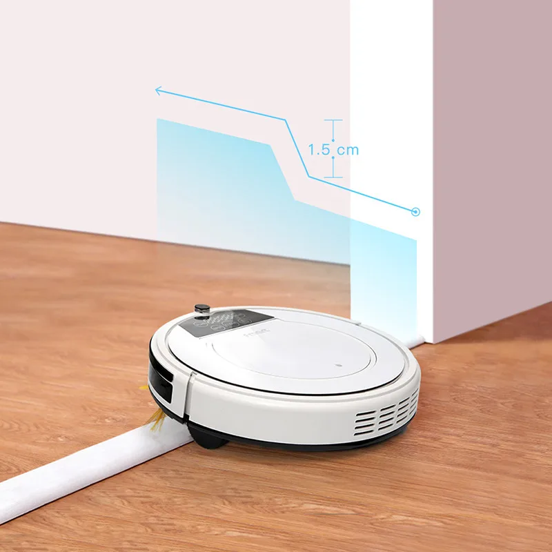 Робот-пылесос Fmart E-R550W(S) с управлением через wifi-приложение, влажной и сухой уборкой, предназначенный для удаления шерсти домашних животных и очистки твердых поверхностей, работает до 130 минут.