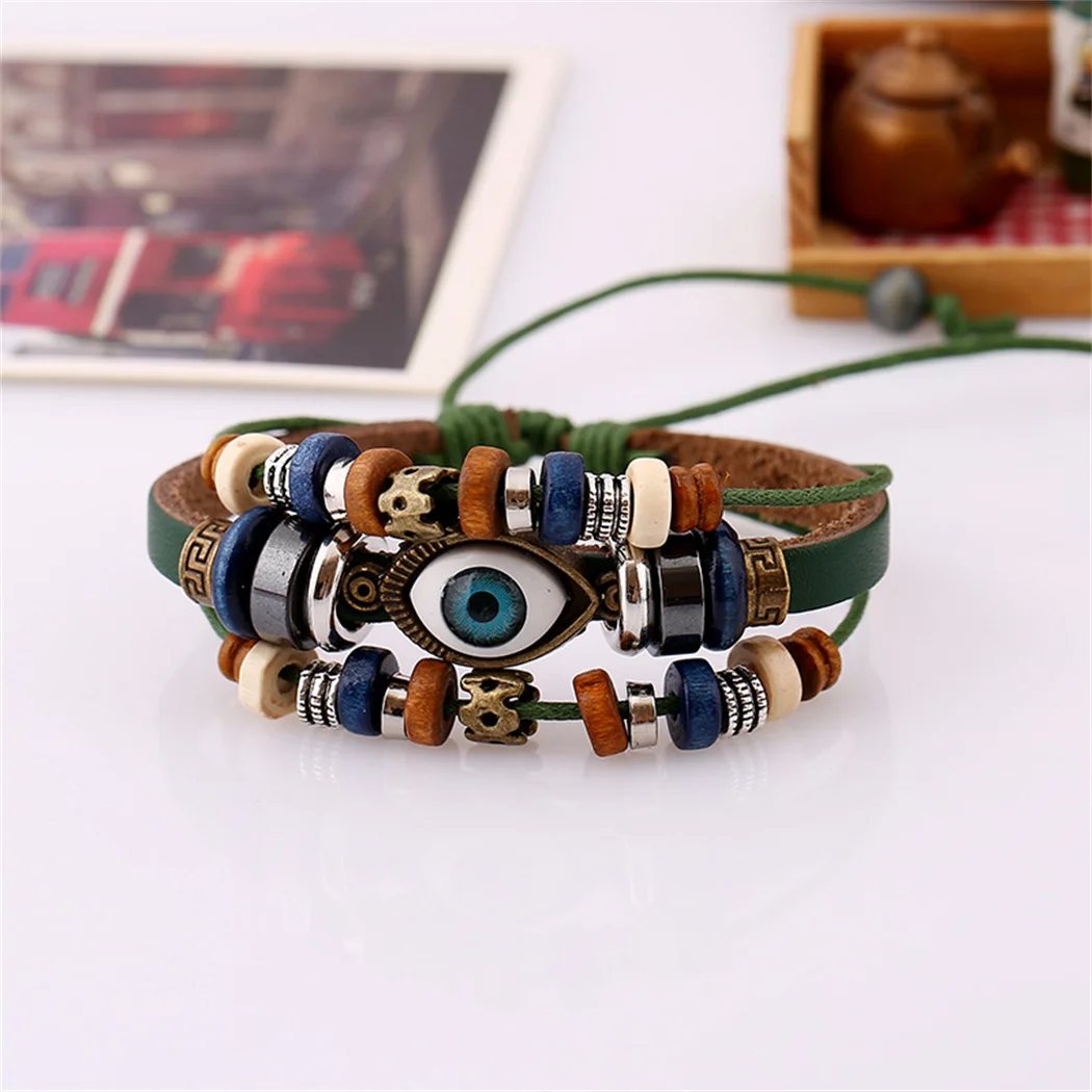 

Evil eye Punk Bracelet man Jewelery Genuine Leather Retro Personalized Gift Bracelets Retro Punk men women Bracelet Jewelery