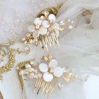 floralbride handmade shell flower freshwater pearls zirconia bridal hair comb wedding hair accessories bridesmaids women jewelry