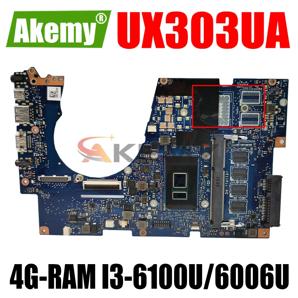 

Материнская плата AKEMY UX303UA для ноутбука ASUS ZenBook UX303UA, протестированная оригинальная материнская плата, 4G оперативной памяти I3-6100U/6006U
