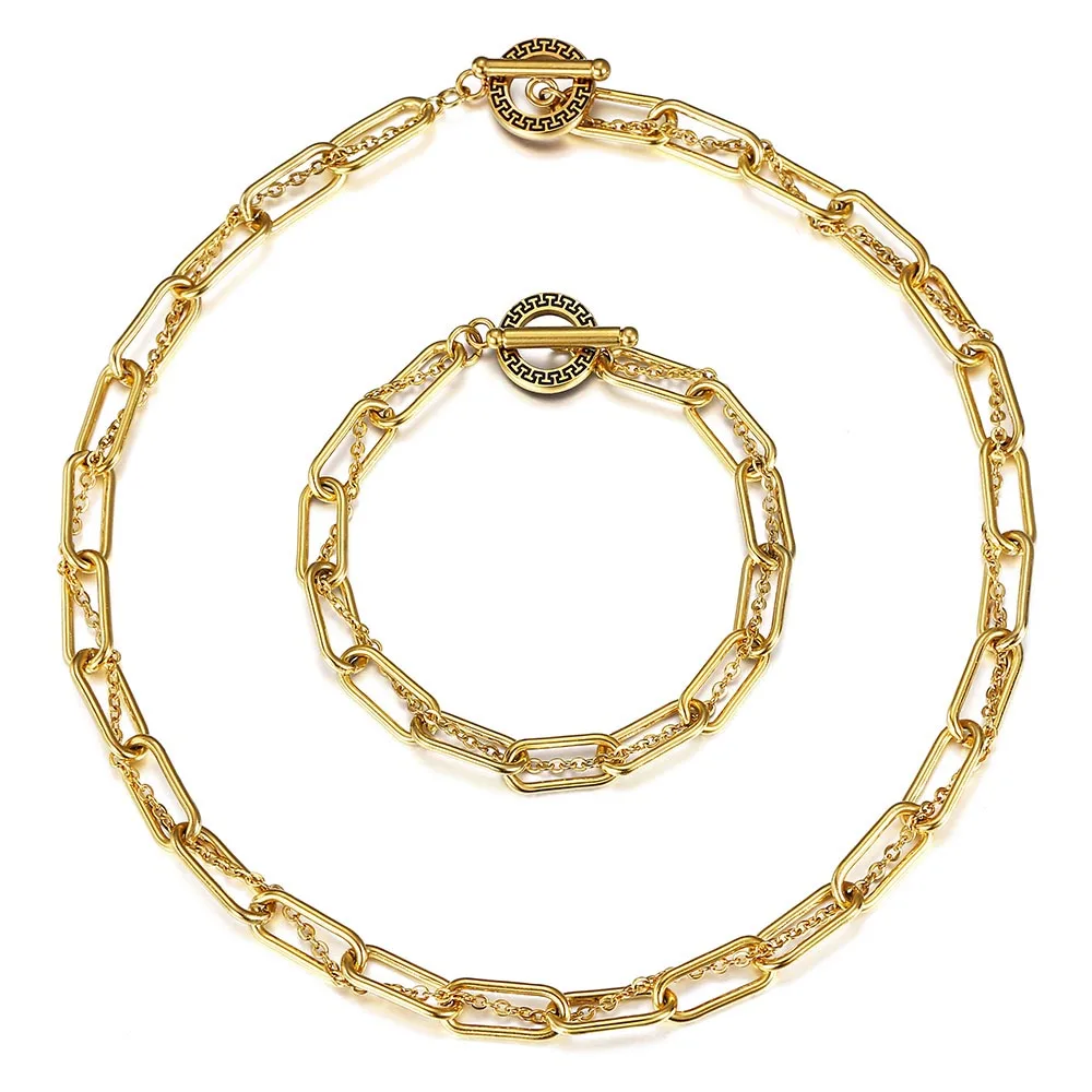 Трендовая витая Цепочка Rolo браслет ожерелье набор золотой цвет нержавеющая