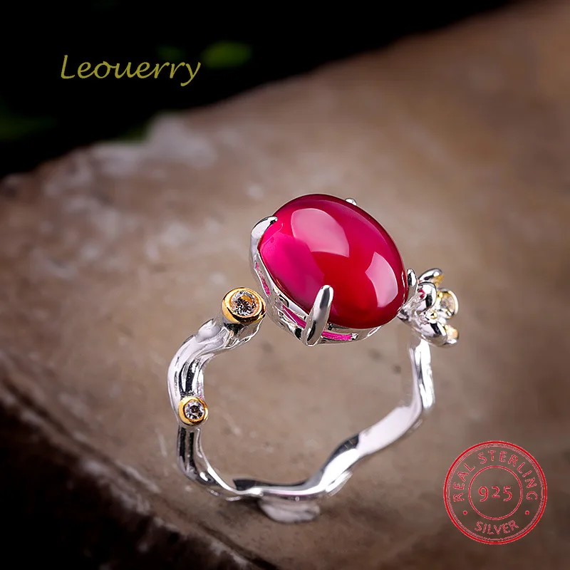 Leouerry 925 пробы серебро Красные кольцо с корундом оригинальные элегантные женские