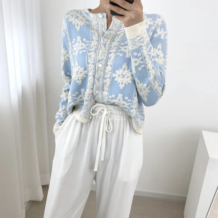 

Fall Winter 2021 Floral Korean Cardigan Sweater Women's Long Sleeve Single-breasted Top Retro Ladies Elegant Vintage Cardigan