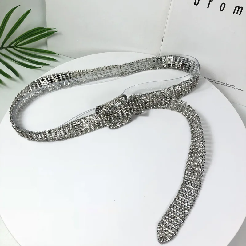 

Punk Fashion Women's Belt Waist Chain Full Diamond Rhinestone Crystal Belt Luxury Large Party Waist Belt Women Silver Color Gold