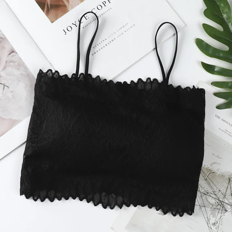 

Comfortable Padded Chest Wrap Ladies Wireless Tube Top Spaghetti Strap Women's Solid Color Simple Bralette Lace Bra Underwear