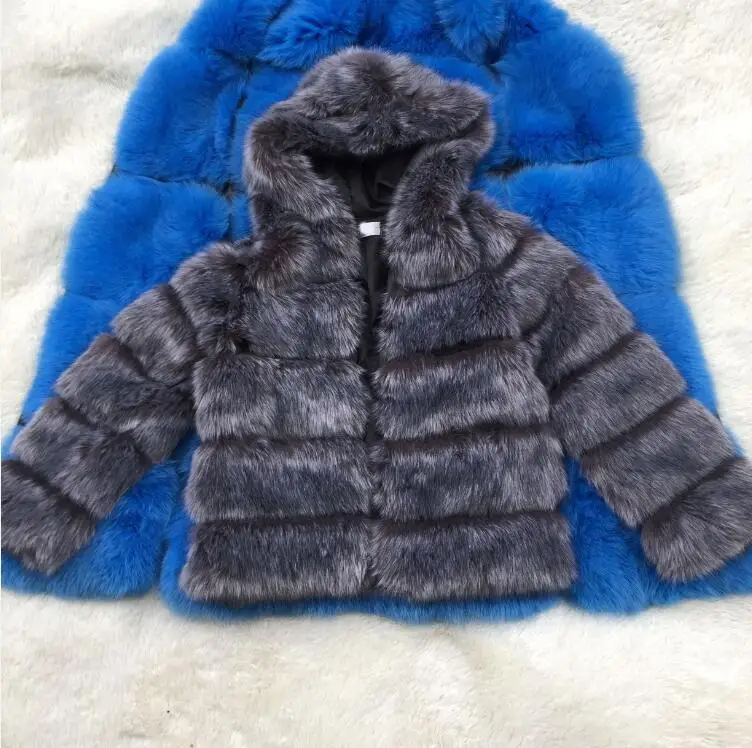 CP42 Sliver Fox Шуба из искусственного лисьего меха, женская зимняя мода, длинный рукав, искусственный мех, пальто для женщин, теплое пальто с капюшоном, Женская куртка из искусственного меха - Цвет: CP42 Sliver Fox