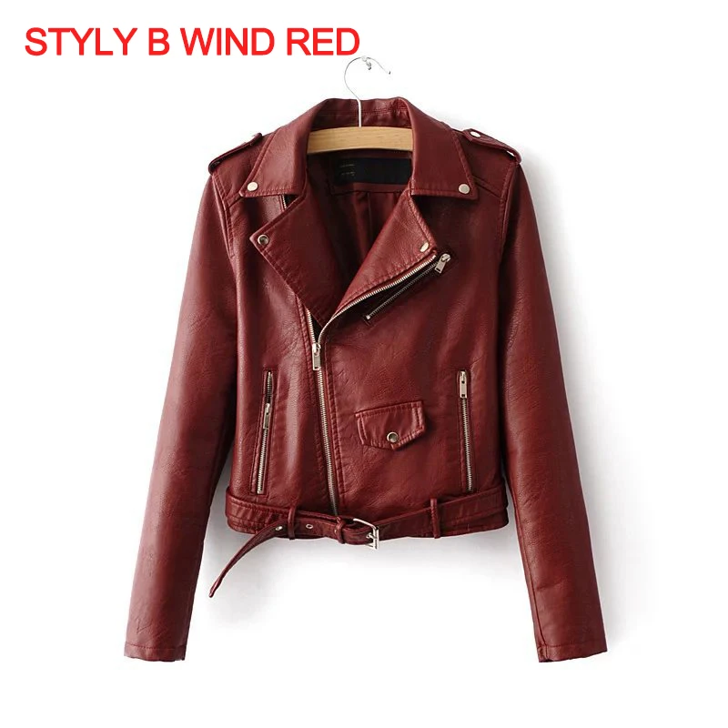 Style B Wind Red Женская кожаная куртка, мотоциклетная, осенняя, с длинным рукавом, на молнии, мягкая, искусственная кожа, куртки, белые, женские пальто, верхняя одежда - Цвет: Style B Wind Red