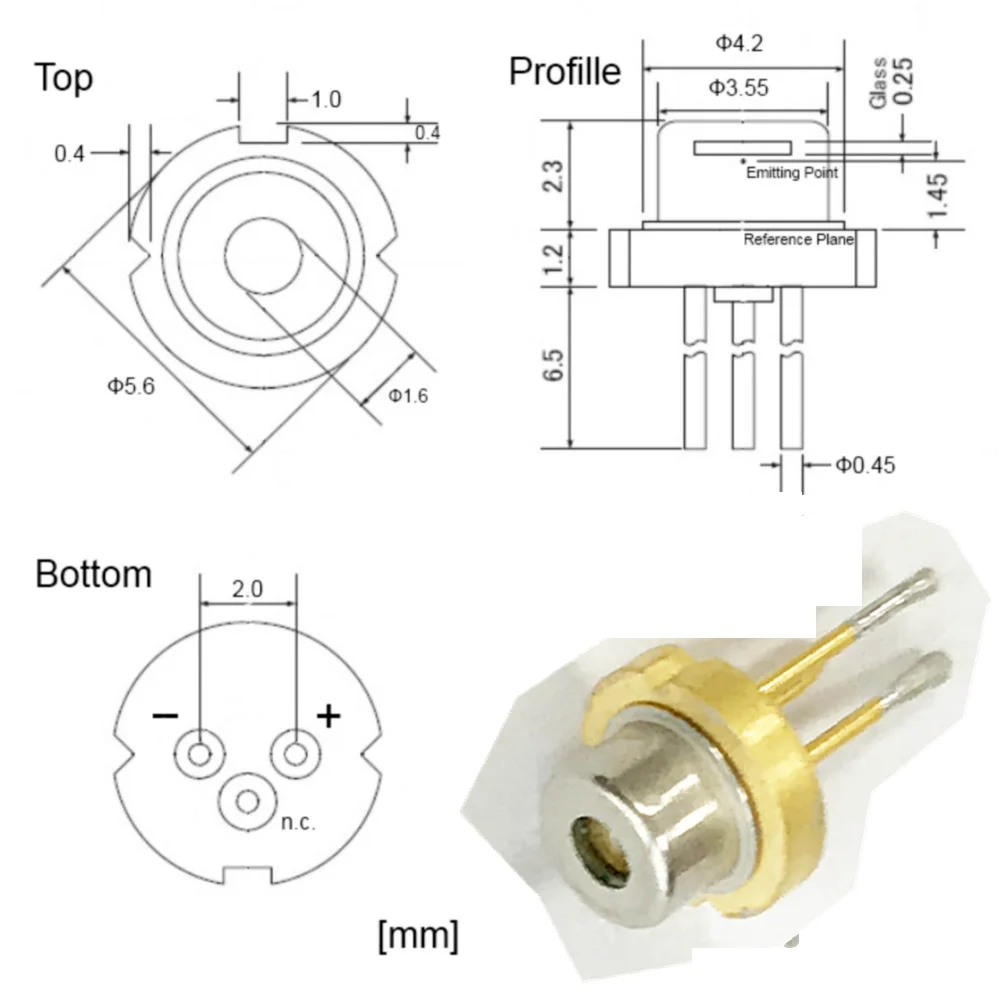 M140 NICHIA φ 2000 мм синий 45нм 450 нм 2 Вт МВт лазерный диод LD хорошая дивергенция контакта