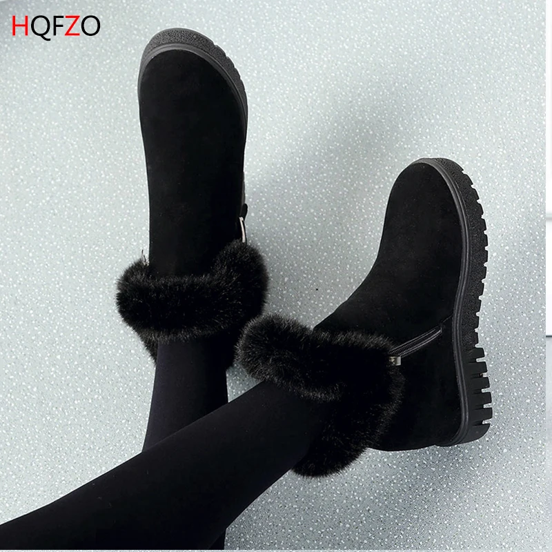 HOFZO/женские ботинки со скрытым каблуком Зимние на высоком каблуке Теплые