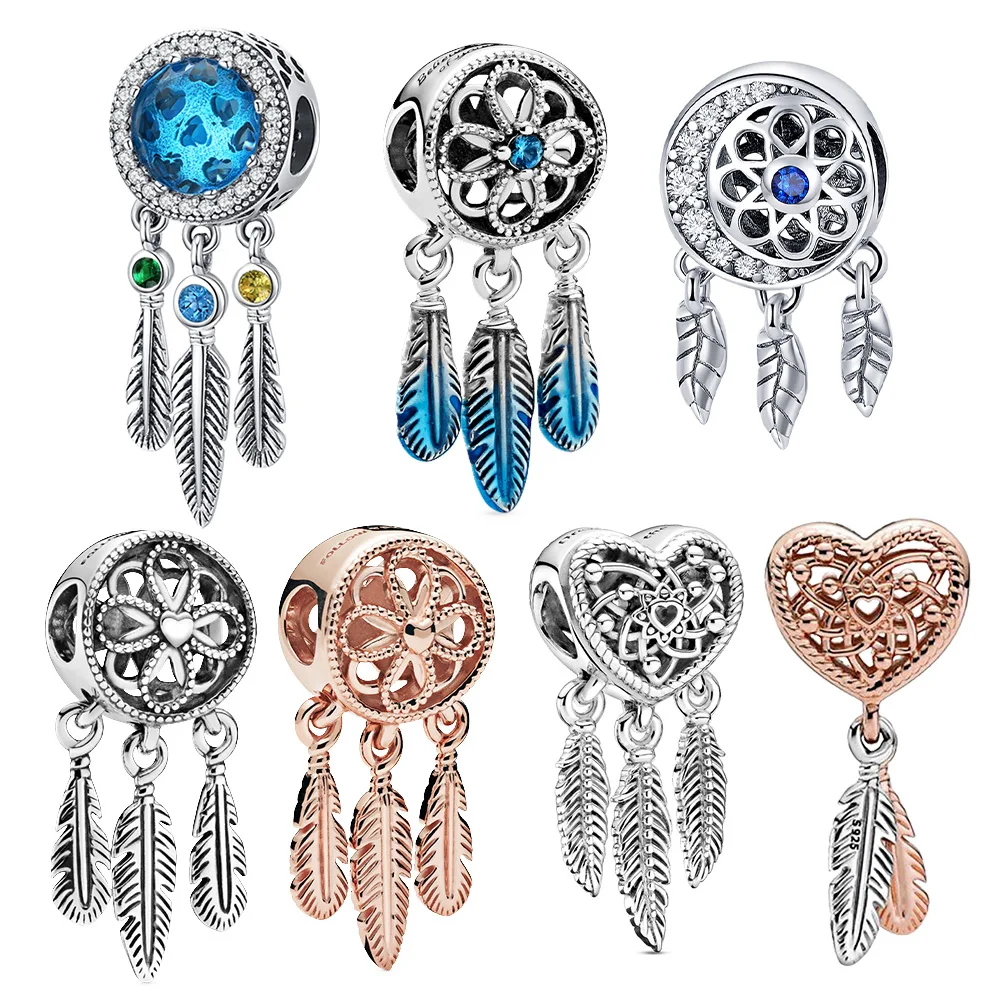 

New Real 925 Sterling Silver Charm Dreamcatcher Shiny Zircon Charm Bead Jewelry Fit Original Pandora Bracelet For Women Diy Gift