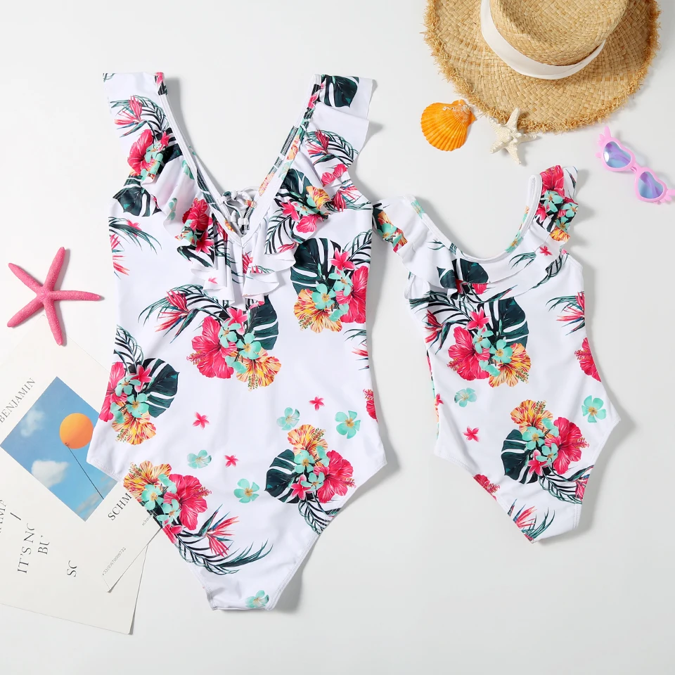 Купальник для мамы и дочки одинаковые комплекты семьи одежда купания бикини с