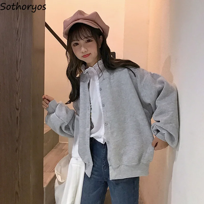 Женские однотонные однобортные толстовки на молнии с круглым вырезом и рукавами