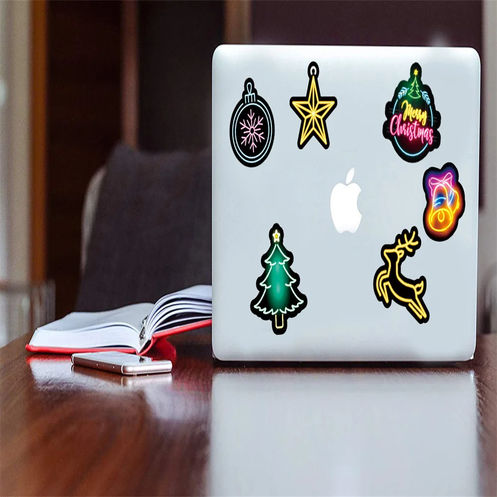 10/30/50 Uds de dibujos animados de Navidad de ne&oacute;n Graffiti equipaje ordenador port&aacute;til casco cubierta de carrito impermeable decorativo Etiqueta de venta al por mayor-5