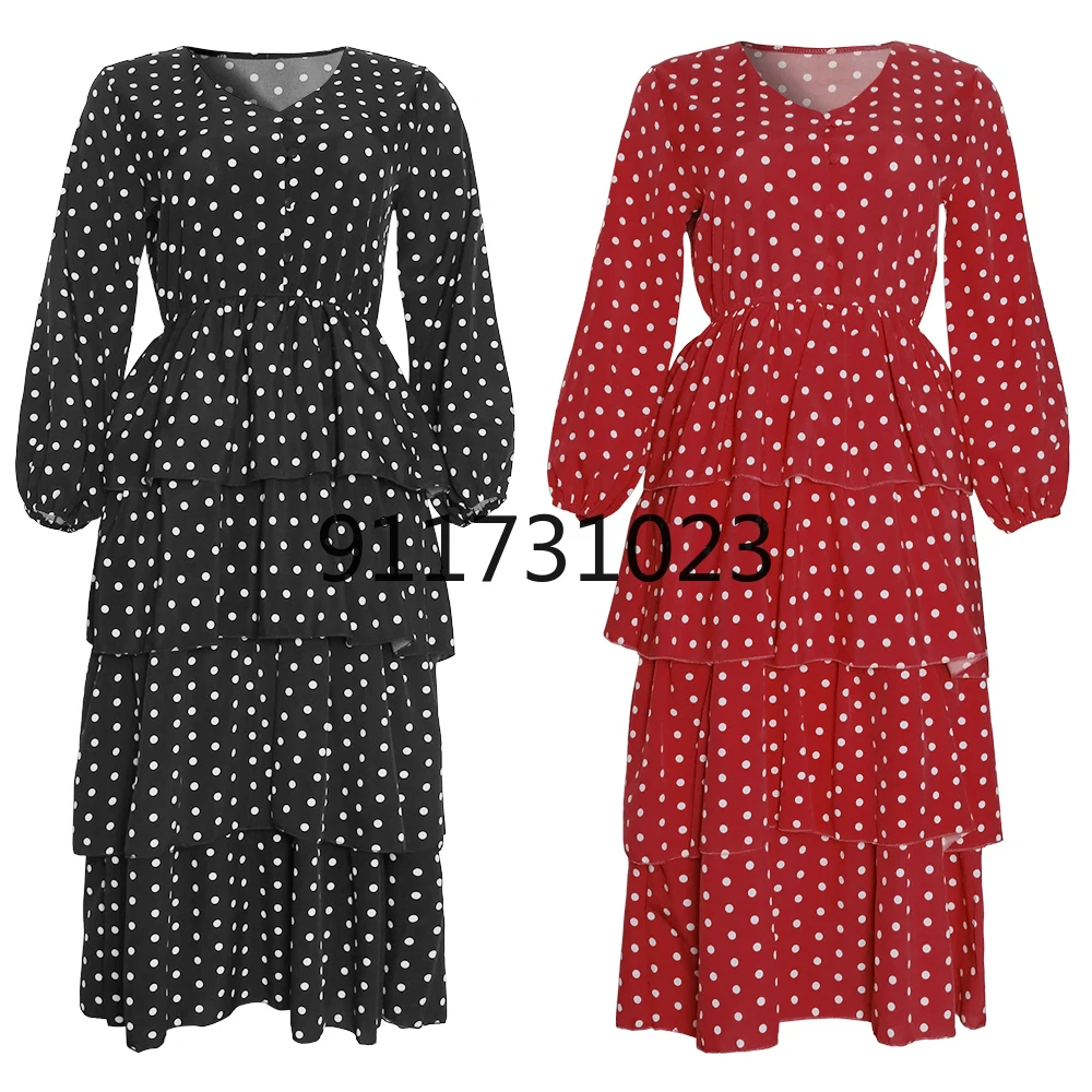 African Print Dresses For Women 2021 Polk Dot Evening Party Dress Ladies Tutu Fashion Kaftan Djellaba Femme European Clothing |