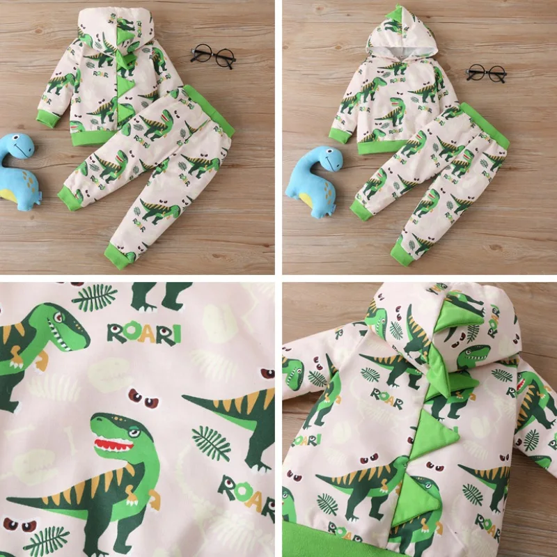 

Children's autumn/winter cotton Cartoon Dinosaur Long-Sleeved Cartoon Cool Printed Top + Pants Set