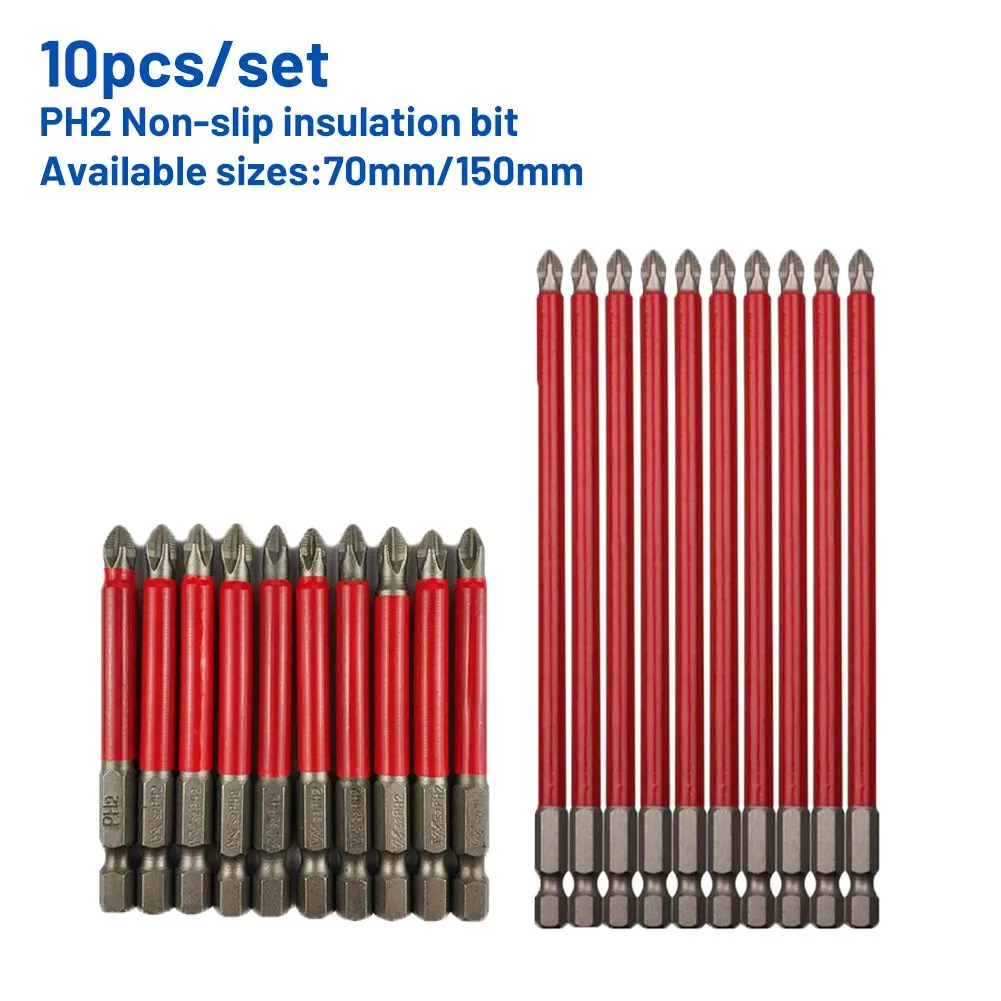 

10pcs PH2 Non-slip Magnetic Cross Bit Hex Shank S2 Alloy Steel /70mm/150mm Bolt Remover Stripped Screws Extractor Demolition Too