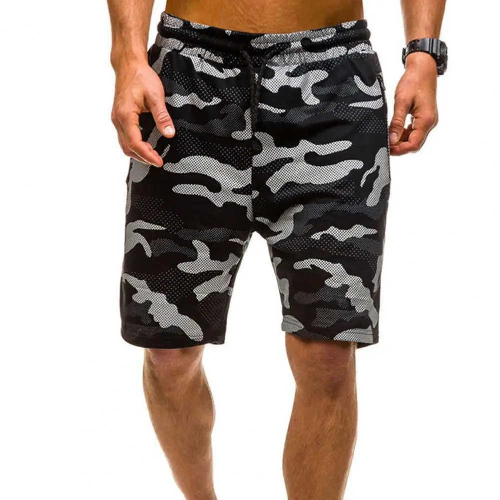 

Camouflage Print Sweat Shorts Elastic Waist Men Zipper Pockets Drawstring Cargo Shorts Streetwear