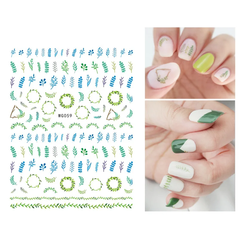 10PCS Green Leaf Nail Art Sticker Cactus Applique and Garland Beautiful Nail Art Decoration Drawing