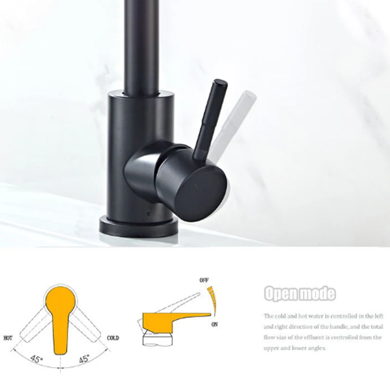 Черный смеситель для раковины из нержавеющей стали SUS 304 с креплением на раковину