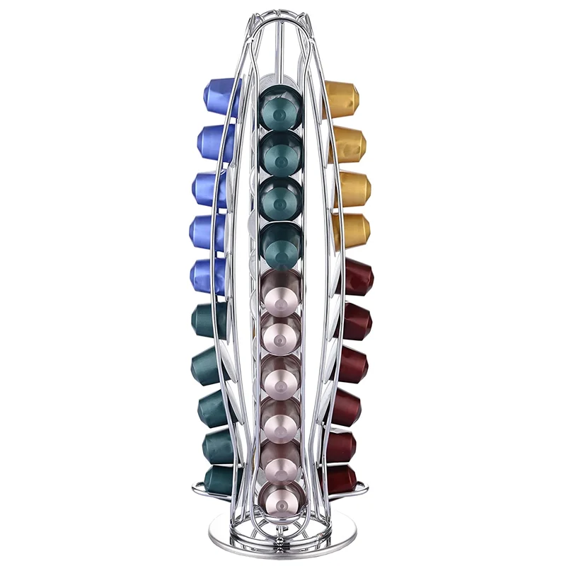 

Nespresso Pod Holder Rotatable Display Storage 40 PCS Capsule Metal Stand Rack 2020 Plating Stainless Curve Rotate Coffee Rack