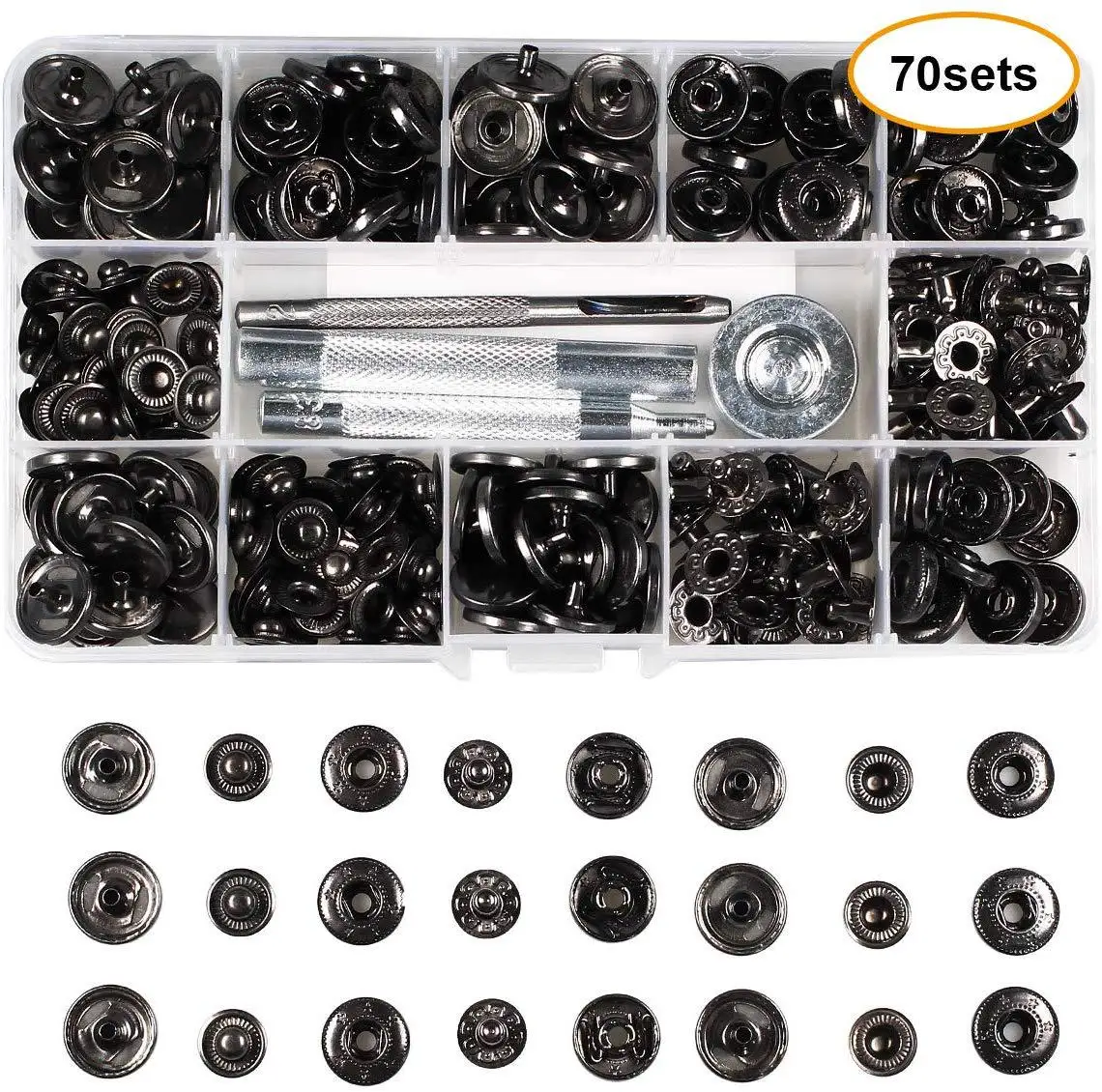 

70set/Pack 15mm Metal Press Studs Sewing Button Snap Button Fasteners Sewing Leather Craft Clothes Bags Garment with Tools