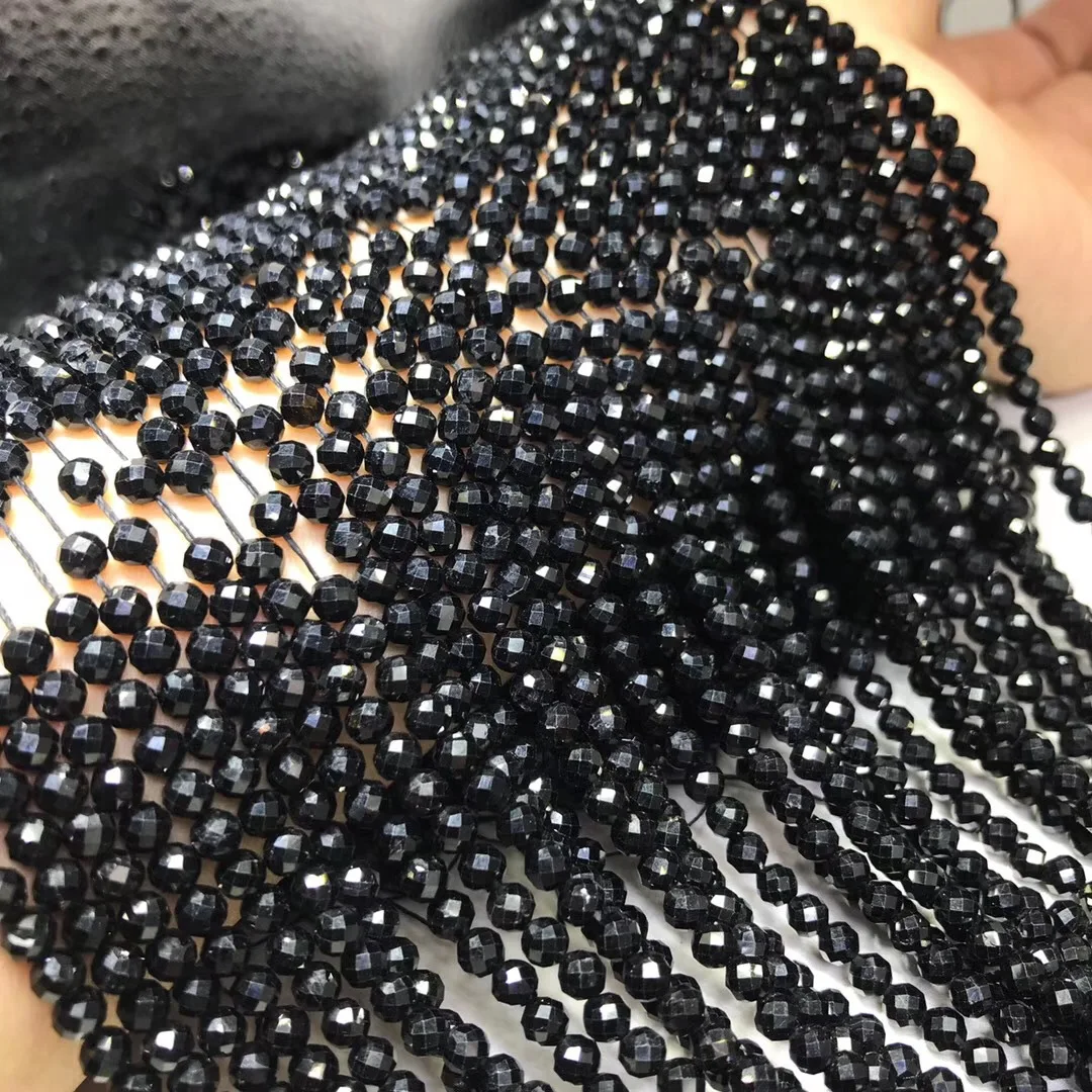 Натуральный Камень Черный Турмалин Граненый россыпью beads2-4mm полуфабрикат маленький код бусины для изготовления ювелирных изделий ожерелье DIY браслет 39 см
