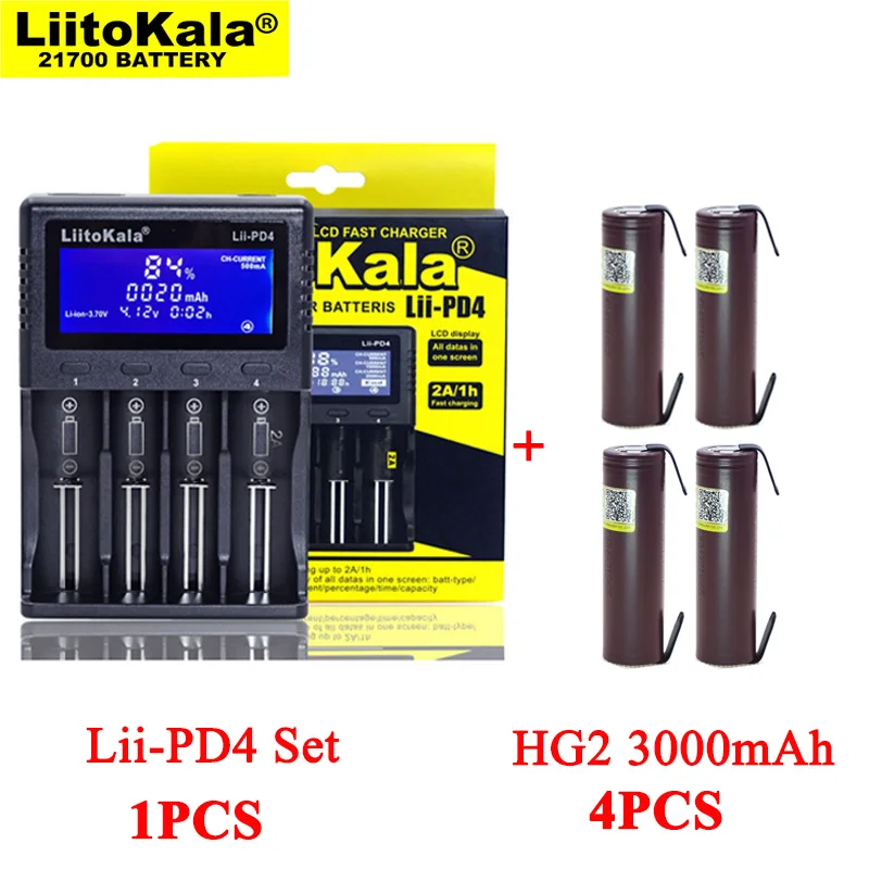 

1pcs LiitoKala Lii-PD4 Battery Charger for 3.7V 21700 26650 Li-ion 1.2V AA NiMH + 4pcs HG2 18650 3000mAh Rechargeable batteries