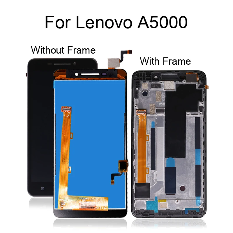 ЖК дисплей и тачскрин в сборе для Lenovo A5000 с рамкой панель дигитайзера 100%