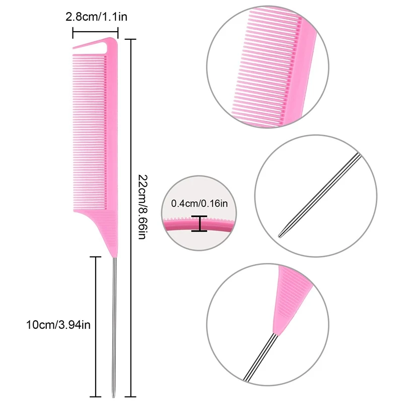 12 Pieces Parting Comb with Stainless Steel Pintail for Hair Styling Hairdressing (Pink) | Красота и здоровье