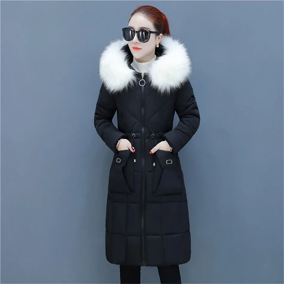 

Women Fashion Down Cotton Jacket New Fashion Hooded Thick Warm Mid-Length Outerwear Fur Collar Women Slim Parkas Coat CT0052