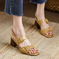 british style vintage slingback sandals summer open toe crocodile pattern patent leather belt buckle high heels female shoes new
