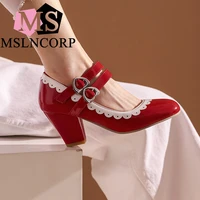plus size 34 48 new fashion square buckle solid high heels shoes nightclub women pumps slip on red wedding dress party shoes