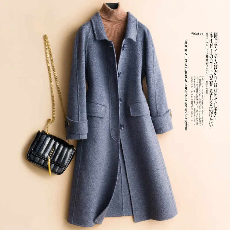 

Winter Woman Coats New High-end Double-Sided 100% Wool Jacket Loose Long-Sleeved Cashmere Single-Breasted Female Outerwear