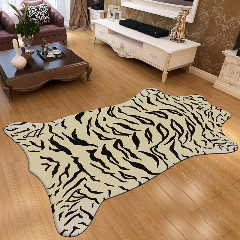 Alfombra de imitaci&oacute;n de piel de Animal para el hogar, tapete antideslizante de &aacute;rea a rayas de cebra y vaca, para sala de estar y dormitorio, 2020-2