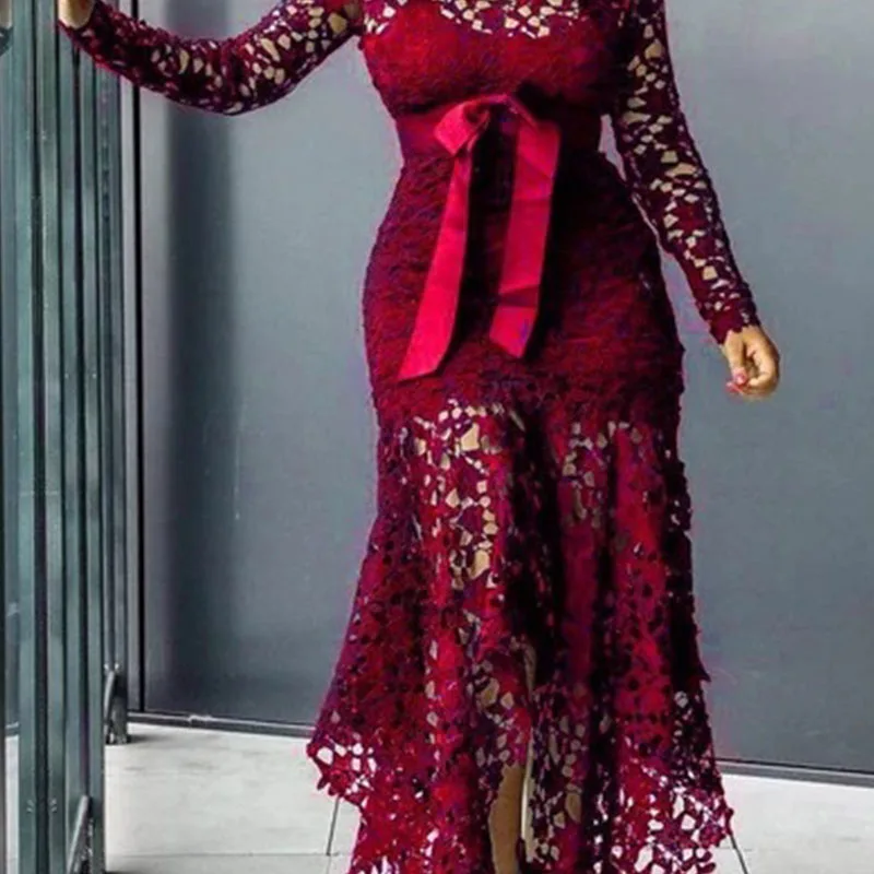 Lace Long Dress 1 Кружевное платье, длинное винтажное платье для вечеринки, сексуальное черное платье, большие размеры, большие S-5XL, женское Сетчатое платье с дырочками, платье макси в африканском стиле для девушек - Цвет: Lace Long Dress 1