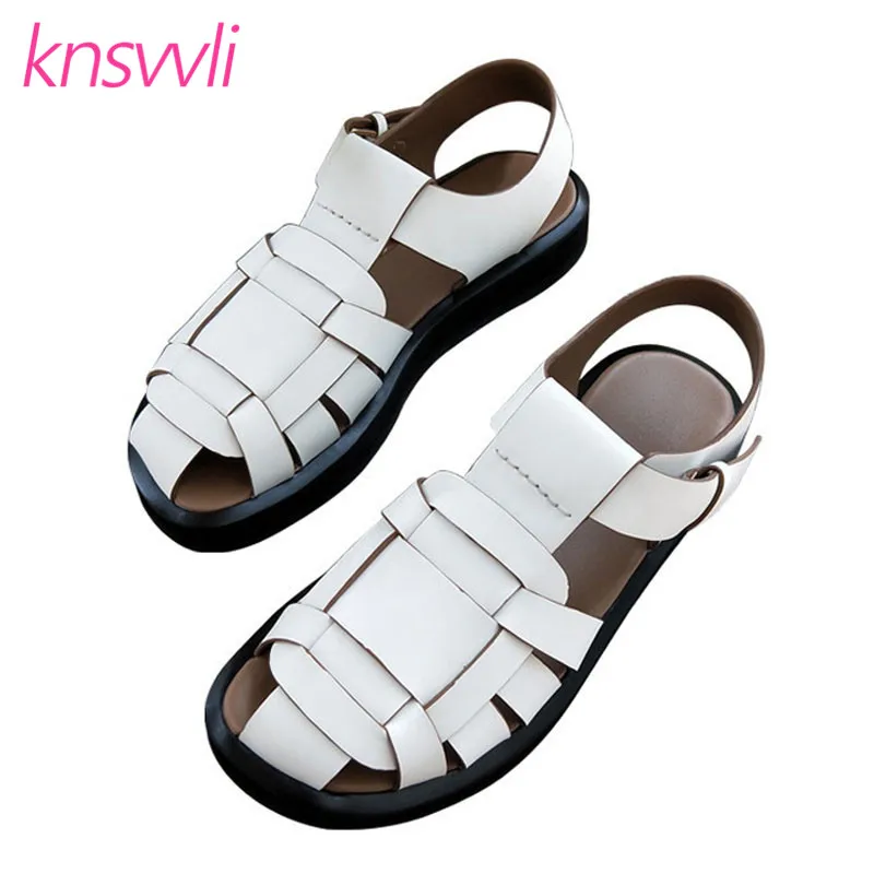 Новый Босоножки в римском стиле Женская обувь на плоской подошве Круглый носок