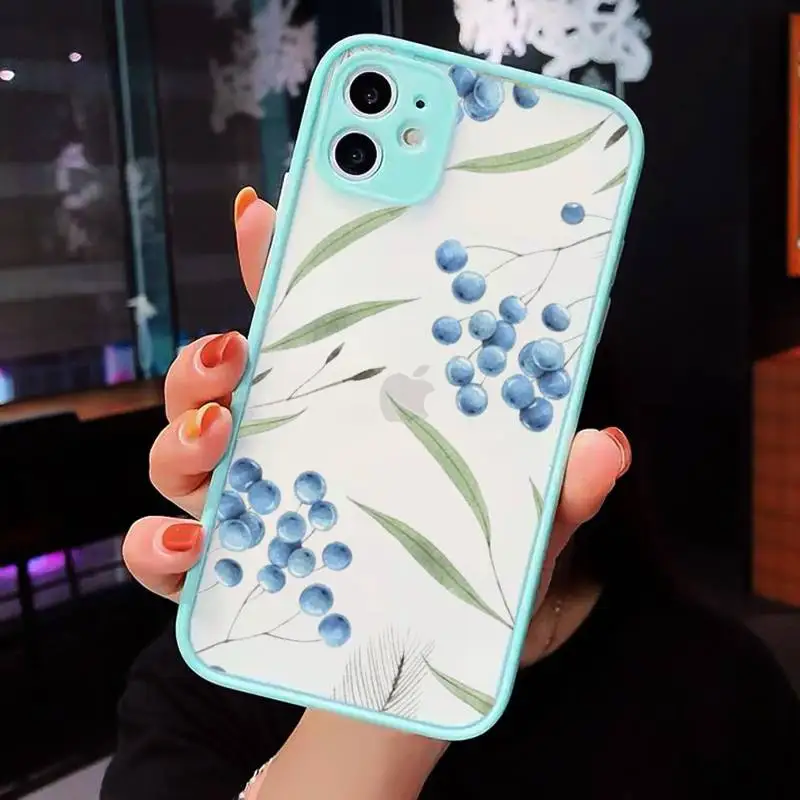 

Watercolor plants with flowers Phone Case Clear Funda matte transparent For blue iPhone 7 8 x xs xr 11 12 pro plus max mini